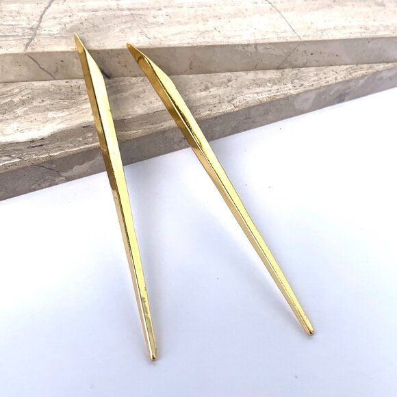 New ~ Anthropologie Gold Long Angled Bar Earrings - Picture 6 of 6